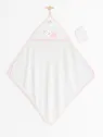 Baby girl towel with hood and mitten, cotton, bunnies