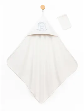 Prosop bebelusi, alb cu gluga si manusa, broderie albastra - ministyle