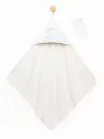 Baby towel, white with hood and glove, blue embroidery
