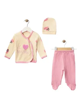 Set 3 piese bebelusi fetite, I love mama, roz-bej- ministyle