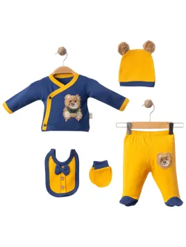 Set 5 piese bebelusi baieti, ursulet bleumarin galben - ministyle