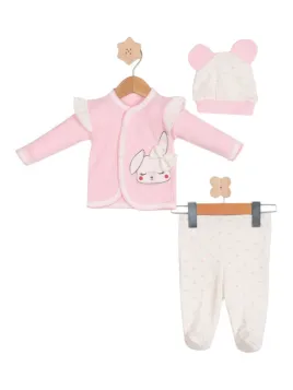 3-piece baby girl pink and white set with bunny