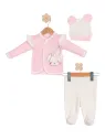 3-piece baby girl pink and white set with bunny