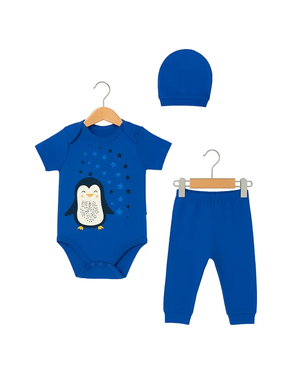 3-piece baby boy blue set with penguin