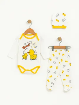 3-piece baby set, cotton, Hello Duck, white/yellow