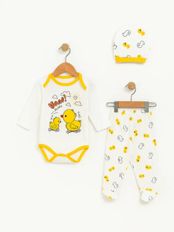 Set 3 piese bebelusi, bumbac, Hello Duck