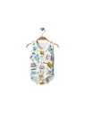 White baby bodysuit with colorful dinosaur print