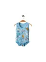 Blue baby bodysuit with colorful dinosaurs