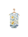 White tank top bodysuit with dinosaurs and blue border
