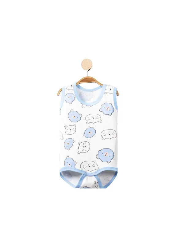 White tank top bodysuit with baby blue teddy bears