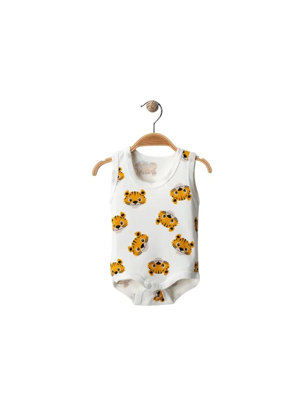 White tank top bodysuit with orange tiger for babies