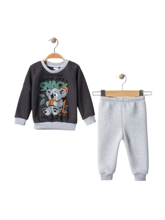 Boy's padded tracksuit with Koala bear, gray cotton