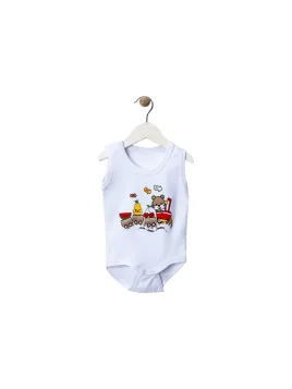 Body maiou bebe alb cu imprimeu trenulet colorat