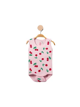 Body maiou fetita roz cu imprimeu cirese rosii