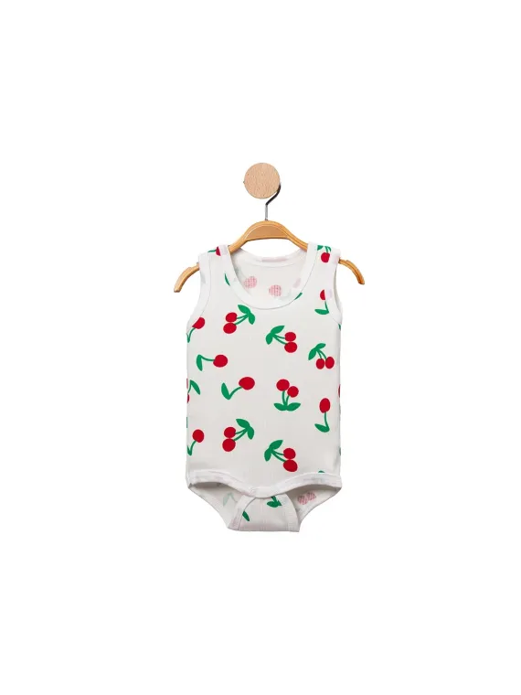 White baby girl bodysuit with cherries made of soft cotton