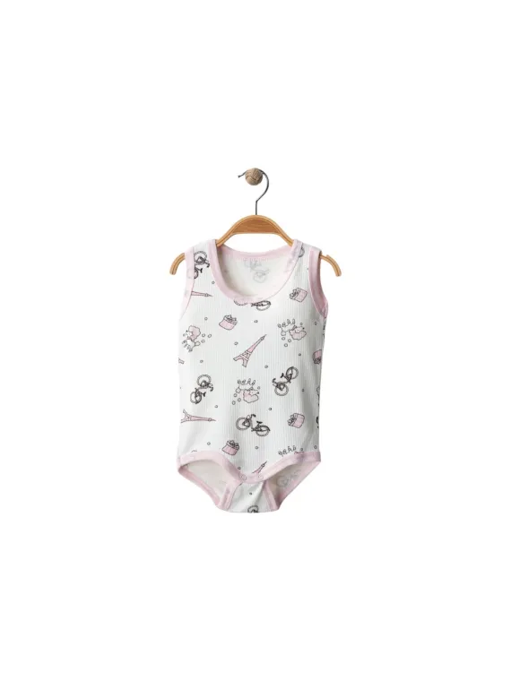 White bodysuit for little girl with Paris chic print