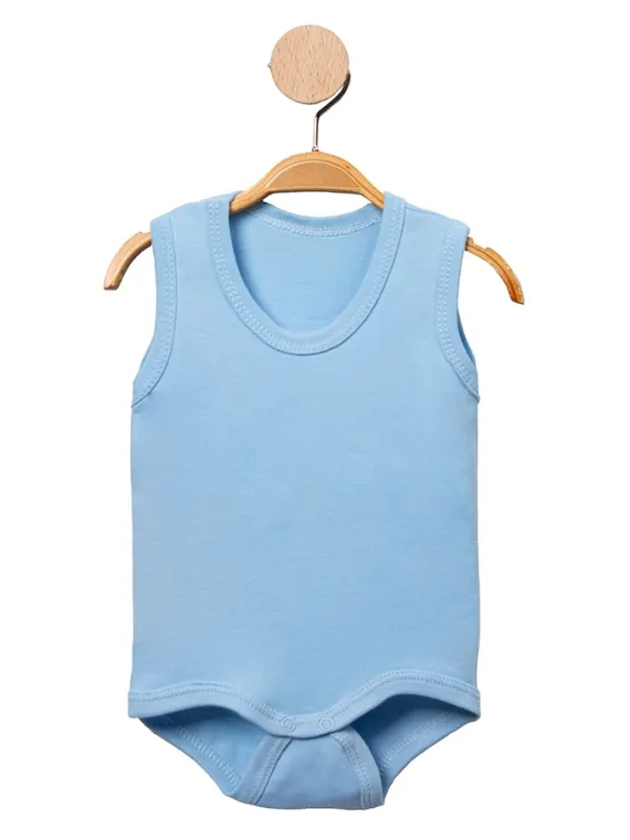 Basic blue cotton bodysuit for babies