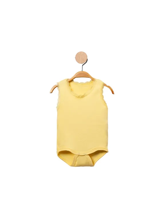 Body maiou galben fetita cu dantela bumbac fin
