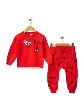 Compleu bebe rosu model Catelus 9-24 luni