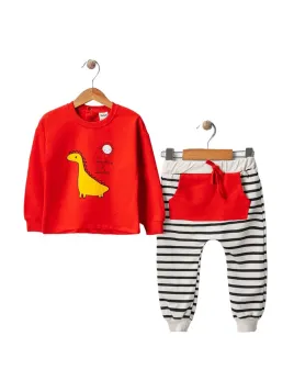 Compleu bebe rosu model Dinozaur 9-24 luni