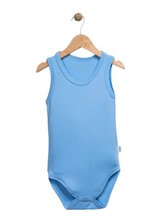 Plain blue cotton bodysuit for babies