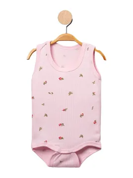 Pink baby girl bodysuit with flowers made of soft cotton
