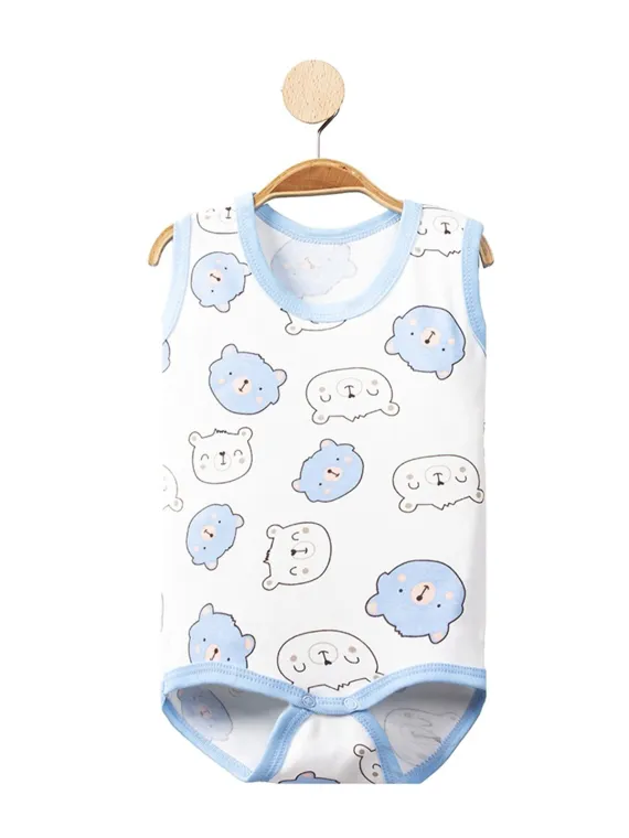 White tank top bodysuit with baby blue teddy bears