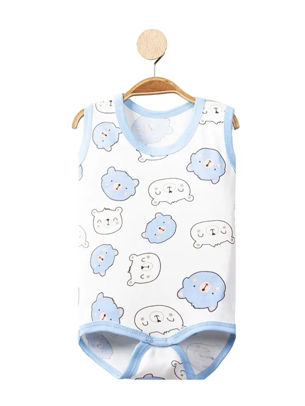 White tank top bodysuit with baby blue teddy bears