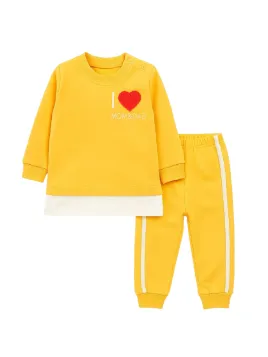 Baby tracksuit I Love Mom Dad yellow cotton