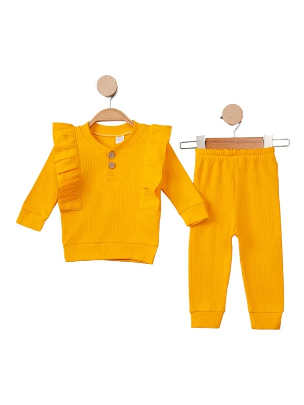 Yellow ruffled cotton baby girl outfit 6-24 months
