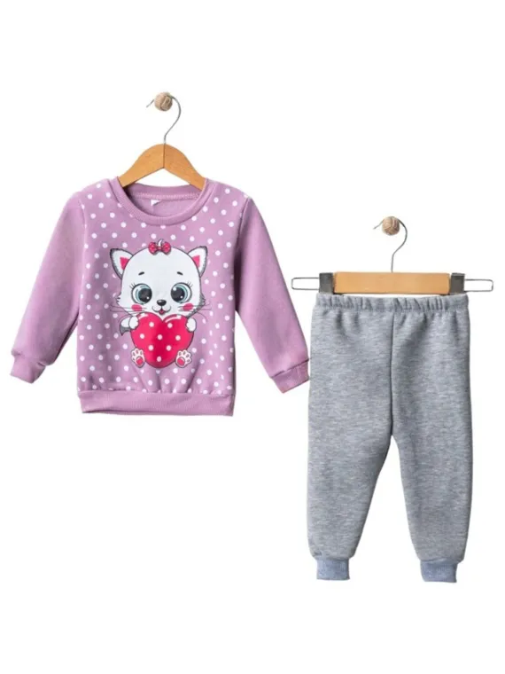 Baby girls' padded tracksuit Kitty with kitten, purple