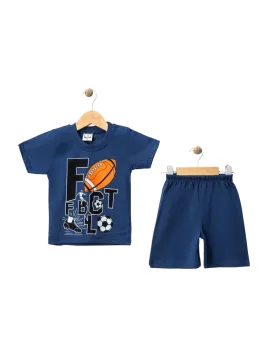 Compleu vara baieti tricou albastru FOOTBALL 3-6 ani