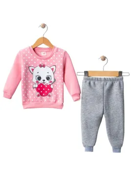 Baby girls' padded tracksuit Kitty with kitten, pink