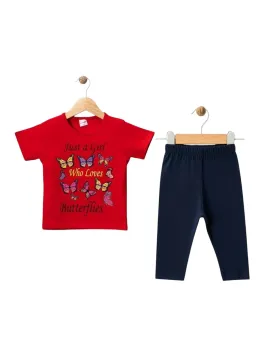 Compleu vara fete tricou rosu fluturi 3-6 ani