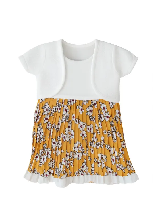 Set rochita galbena cu bolero alb fete 1 an