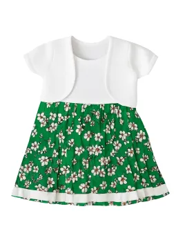Green dress and white bolero set for girls 1-3 years old
