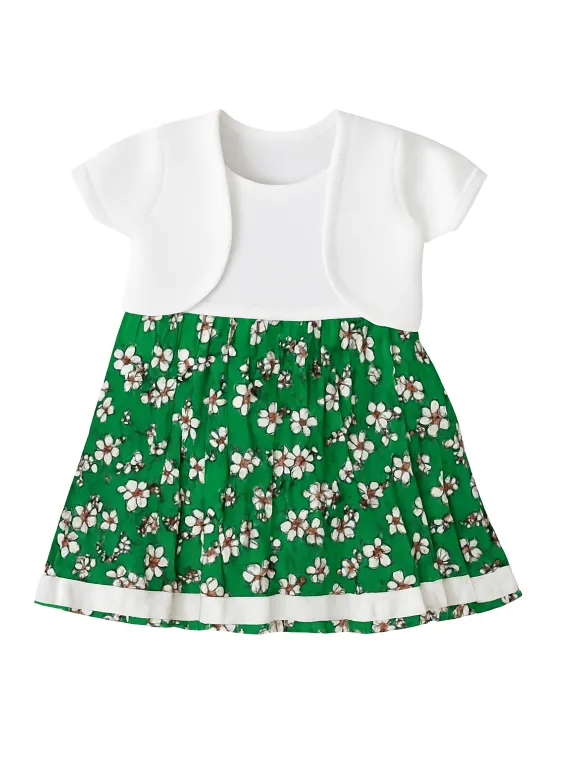 Green dress and white bolero set for girls 1-3 years old