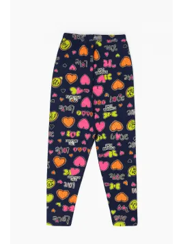 Navy blue tights for girls 1-4 years old, colorful hearts
