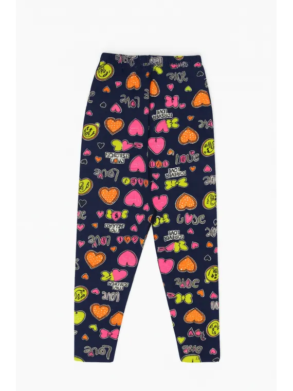 Navy blue tights for girls 1-4 years old, colorful hearts