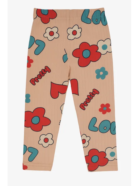 Girls' tights 1-4 years old, orange, flower print
