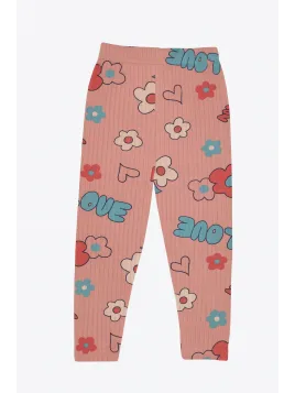 Girls' powder pink tights 1-4 years old with flower print