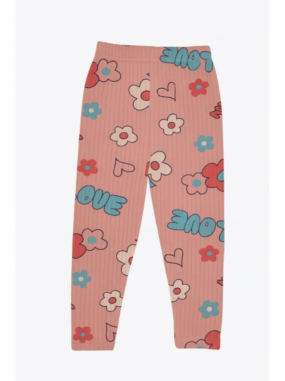 Girls' powder pink tights 1-4 years old with flower print