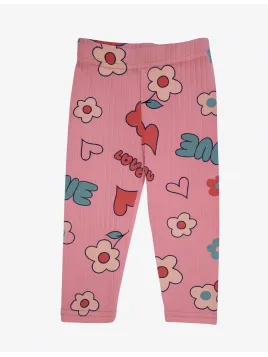 Pink tights for girls 1-4 years old with flower and heart print