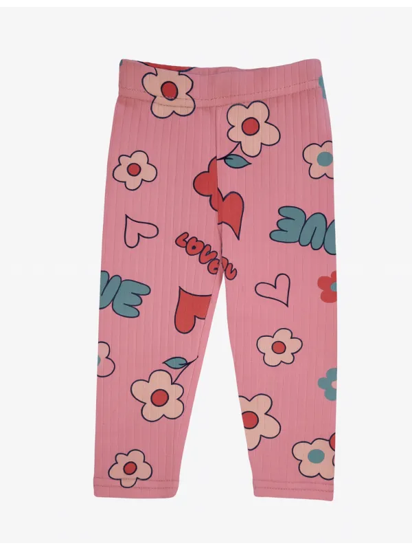 Pink tights for girls 1-4 years old with flower and heart print