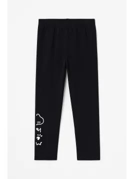 Black tights for girls 5-8 years old with MEOW cat print