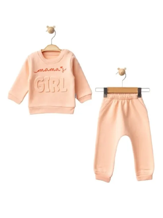 Trening pentru bebelusi fetite, vatuit, model Mama's Girl, portocaliu. | Haine Bebelusi | MiniStyle - Haine Copii | Haine Bebeluși