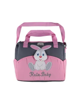 Geanta maternitate Rain Baby roz gri model iepuras