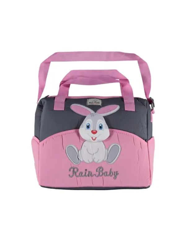 Geanta maternitate Rain Baby roz gri model iepuras