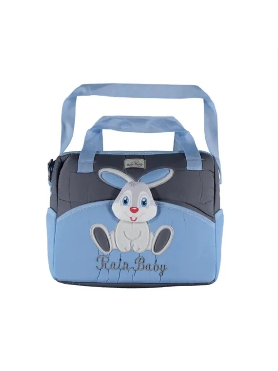 Geanta scutece Rain Baby bleu gri model iepuras