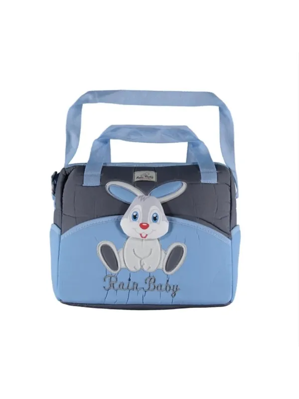 Geanta scutece Rain Baby bleu gri model iepuras
